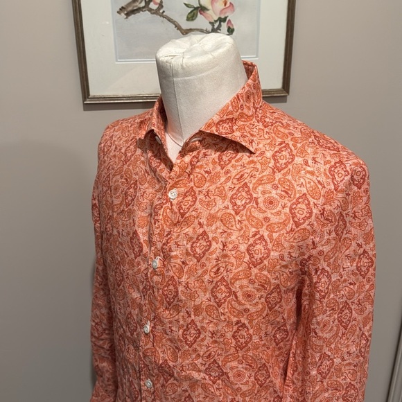 Isaia - Long Sleeve Printed Button Down Dress Shirt - Size 15.5 - Picture 8 of 11